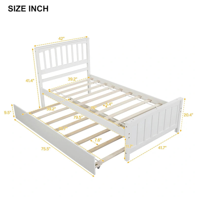 Twin Size Wood Platform Bed with Twin Trundle