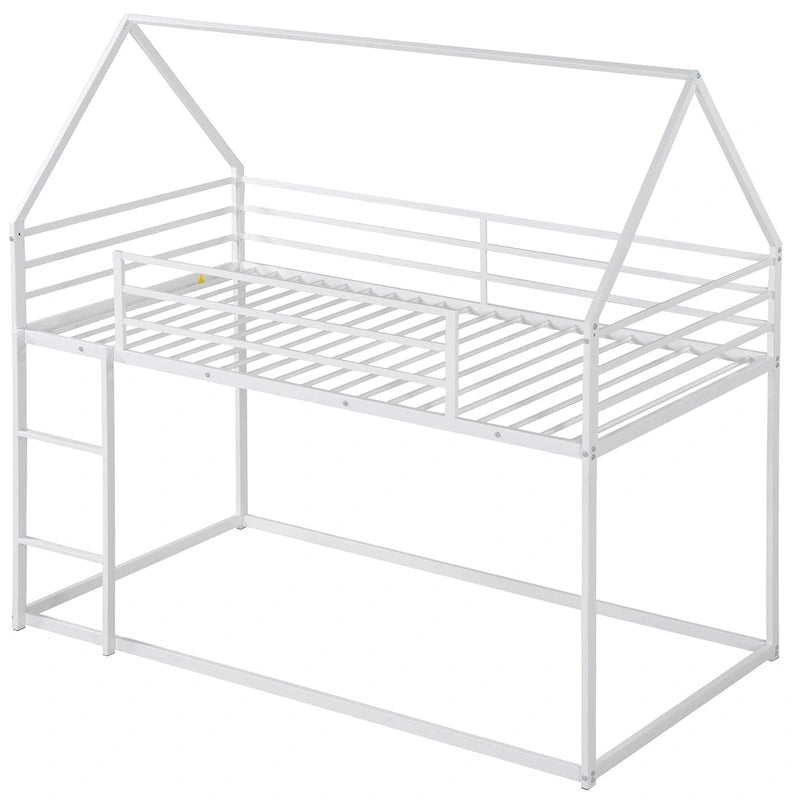 Twin-over-Twin House Bunk Bed with Built-in Ladder