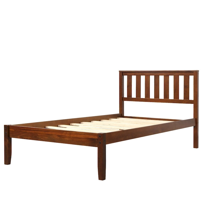 Wood Platform Bed With Headboard/Wood Slat Support.Twin (Walnut)