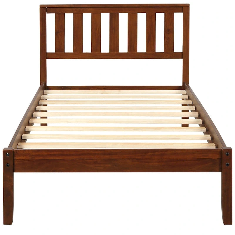 Wood Platform Bed With Headboard/Wood Slat Support.Twin (Walnut)