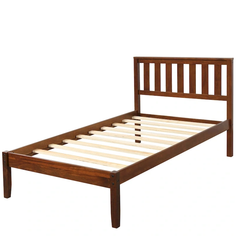 Wood Platform Bed With Headboard/Wood Slat Support.Twin (Walnut)