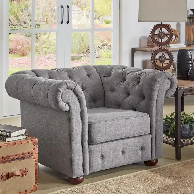 Gdansk Tufted Scroll Arm Chesterfield Chair