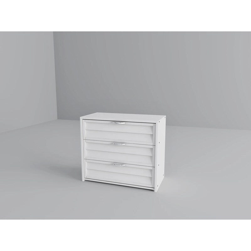 Twin Louver Low Loft in White with Slide, 3 Drawer Chest, 2 Drawer Chest with Shelves or Bookcase
