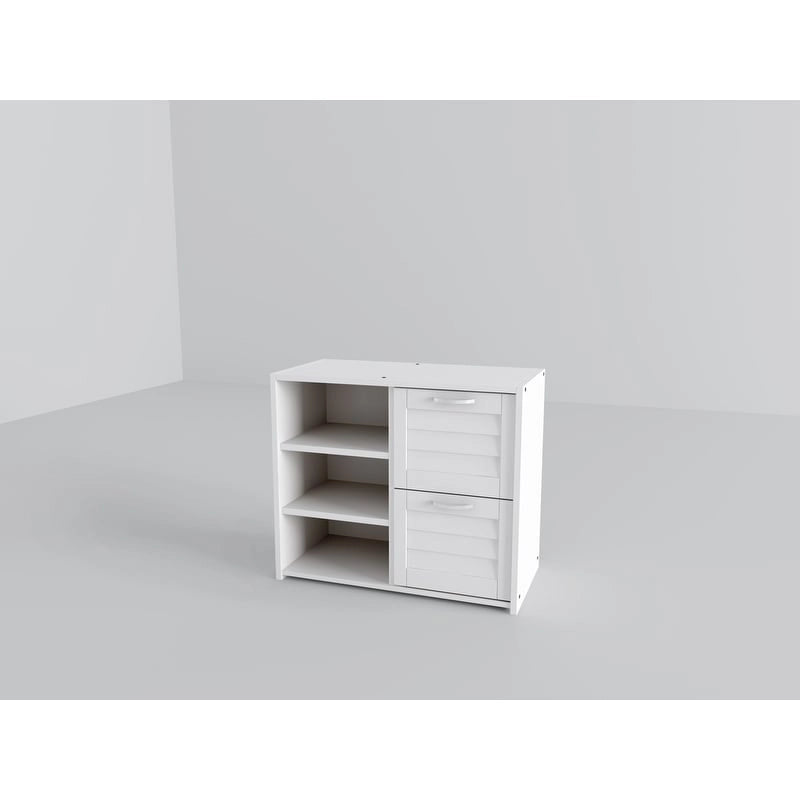 Twin Louver Low Loft in White with Slide, 3 Drawer Chest, 2 Drawer Chest with Shelves or Bookcase