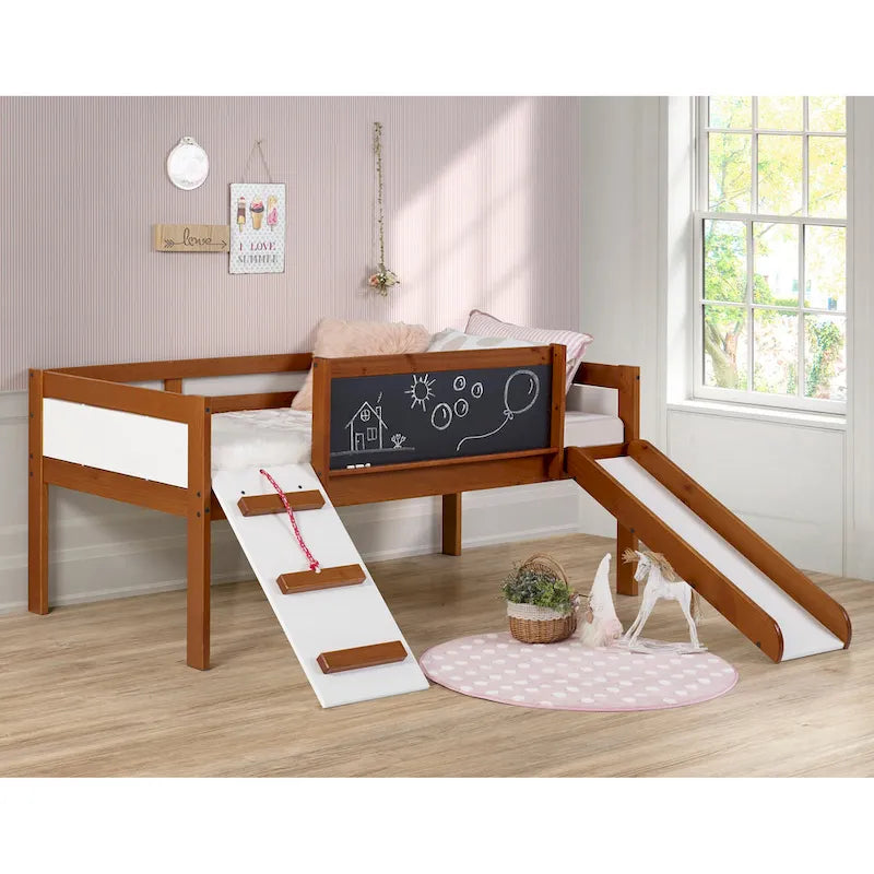 Junior Twin Low Loft with Slide & Chalkboard in Espresso