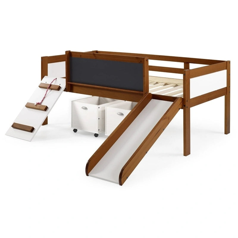 Junior Twin Low Loft with Slide & Chalkboard in Espresso
