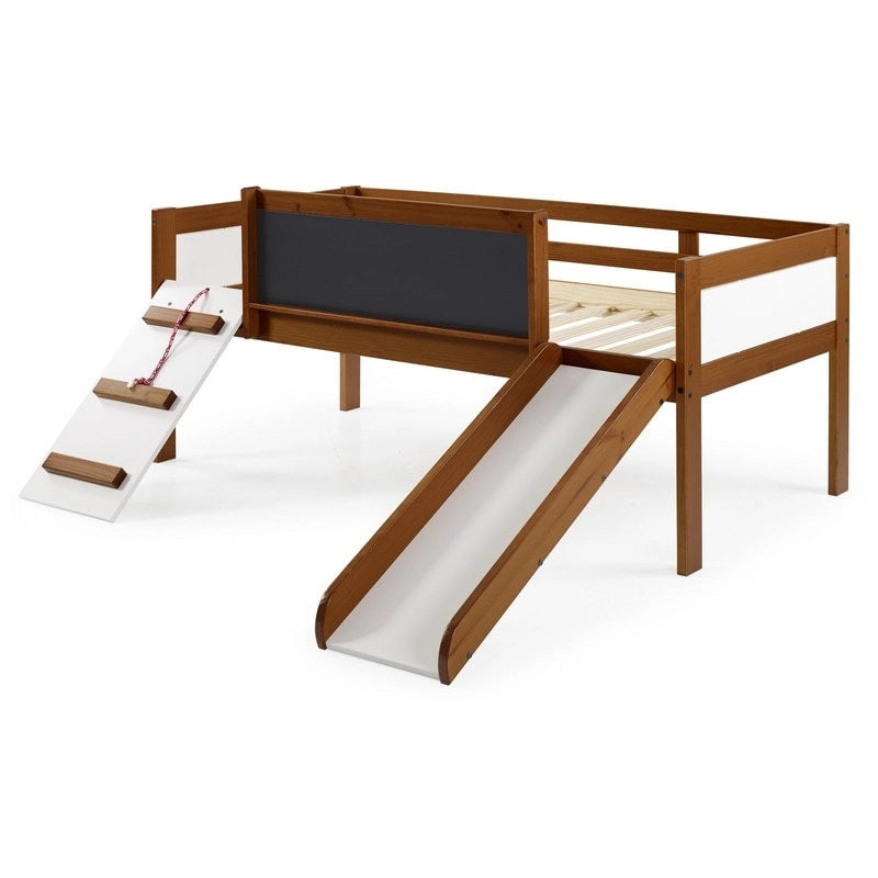 Junior Twin Low Loft with Slide & Chalkboard in Espresso