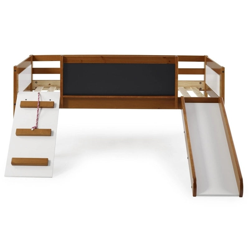 Junior Twin Low Loft with Slide & Chalkboard in Espresso