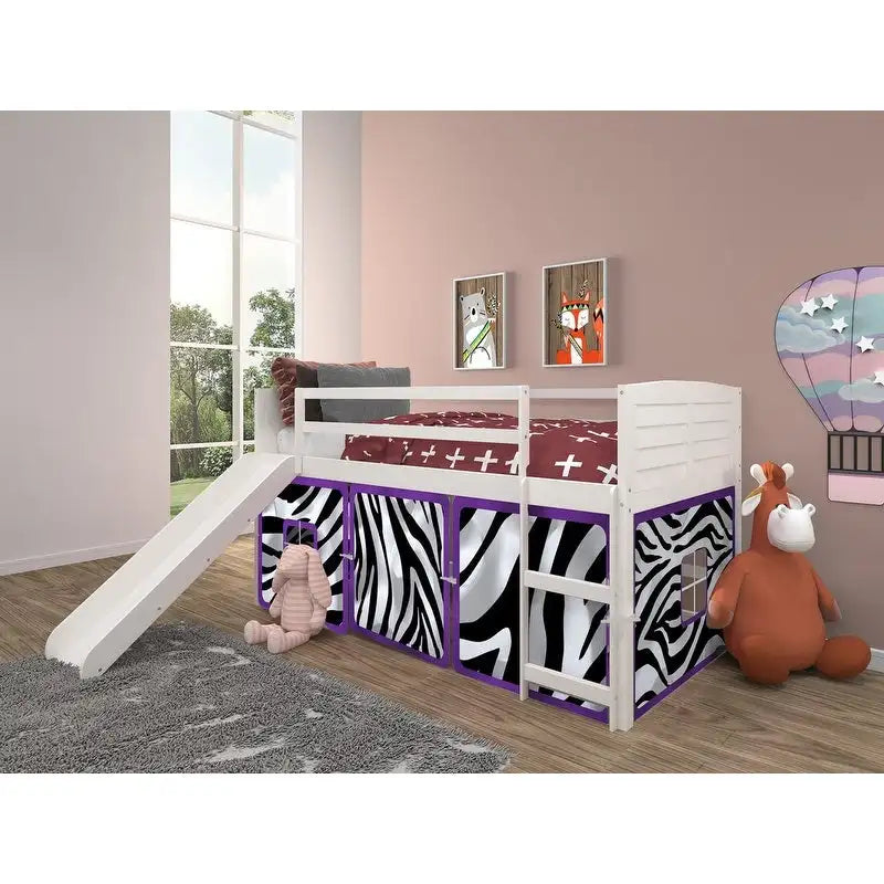 Twin Louver Low Loft with Slide in White