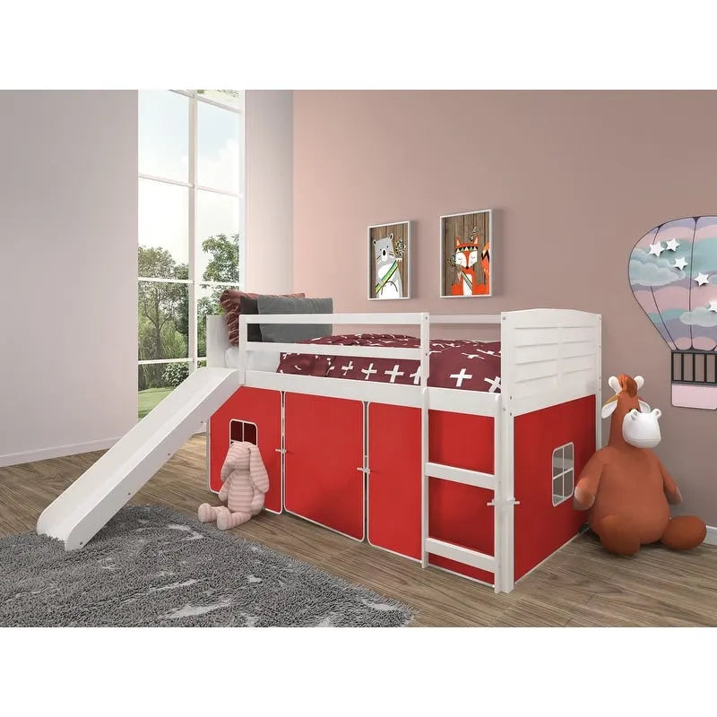 Twin Louver Low Loft with Slide in White