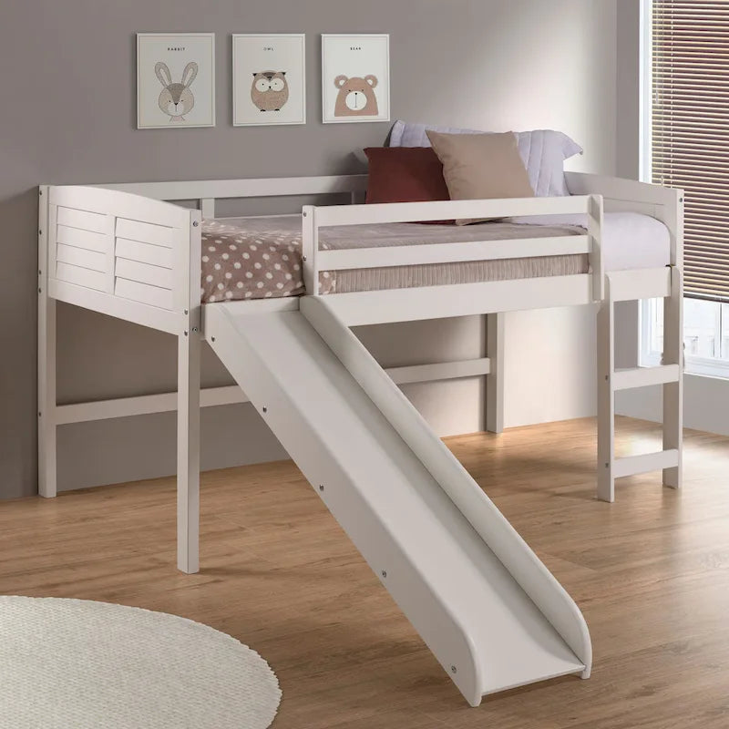 Twin Louver Low Loft with Slide in White