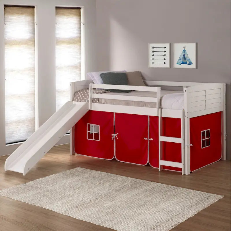Twin Louver Low Loft with Slide in White