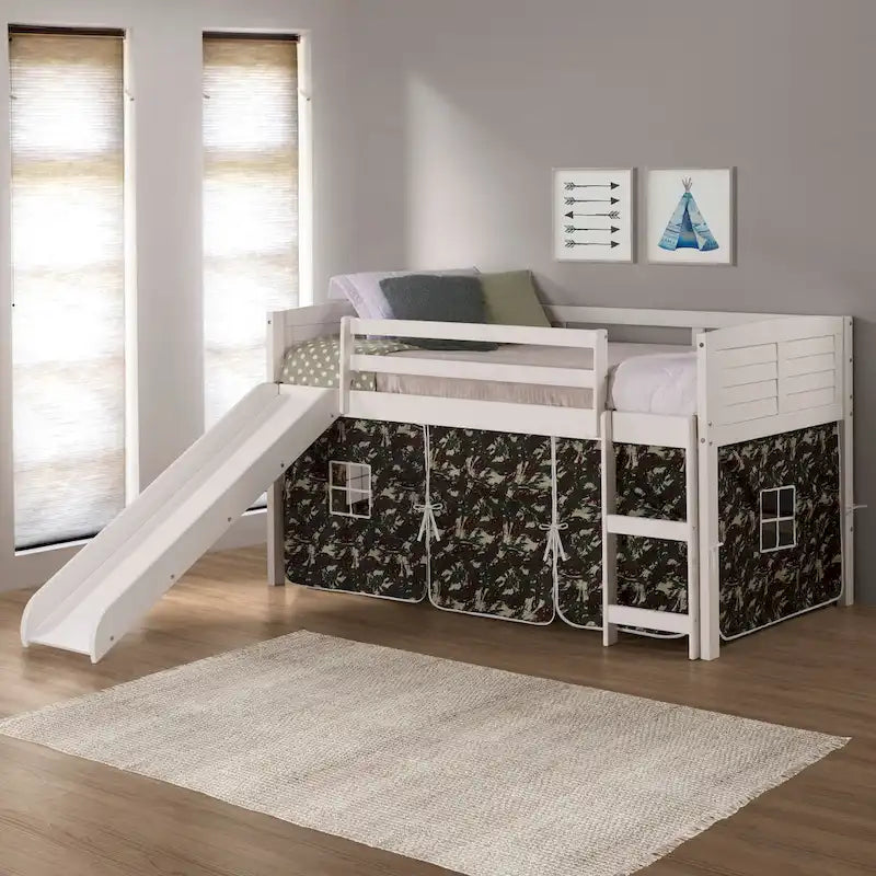 Twin Louver Low Loft with Slide in White