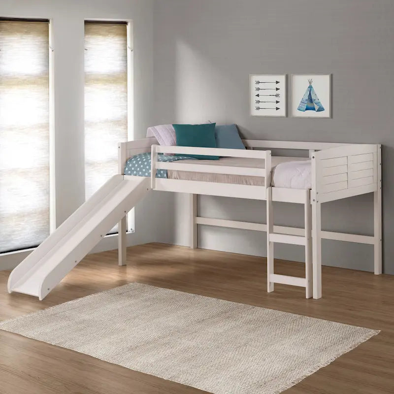 Twin Louver Low Loft with Slide in White