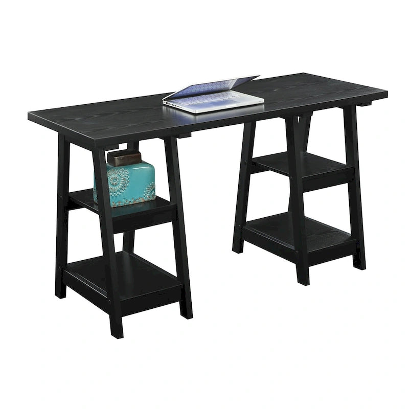 Convenience Concepts Designs2Go Double Trestle Desk with Shelves