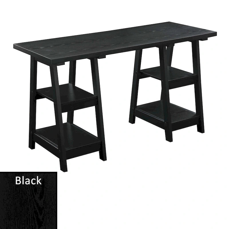 Convenience Concepts Designs2Go Double Trestle Desk with Shelves