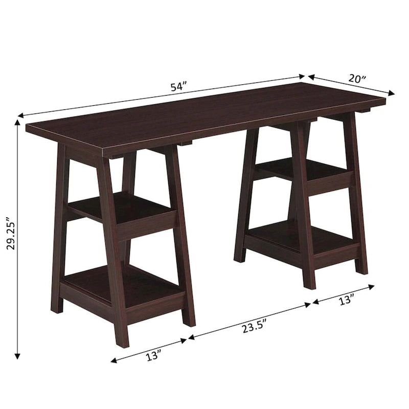 Convenience Concepts Designs2Go Double Trestle Desk with Shelves