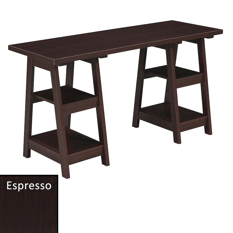Convenience Concepts Designs2Go Double Trestle Desk with Shelves