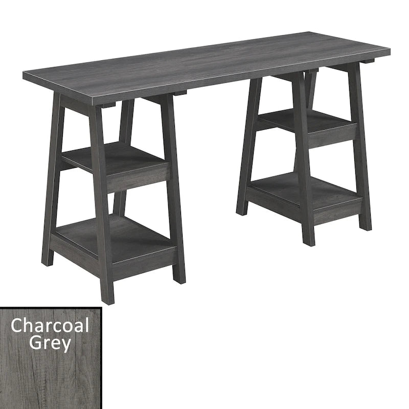 Convenience Concepts Designs2Go Double Trestle Desk with Shelves