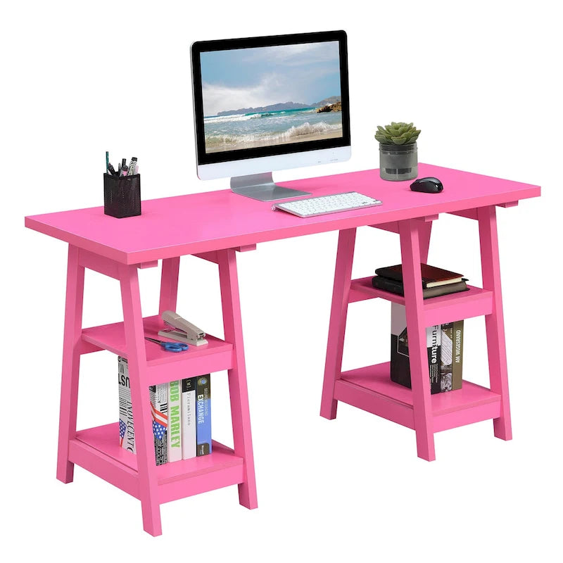 Convenience Concepts Designs2Go Double Trestle Desk with Shelves