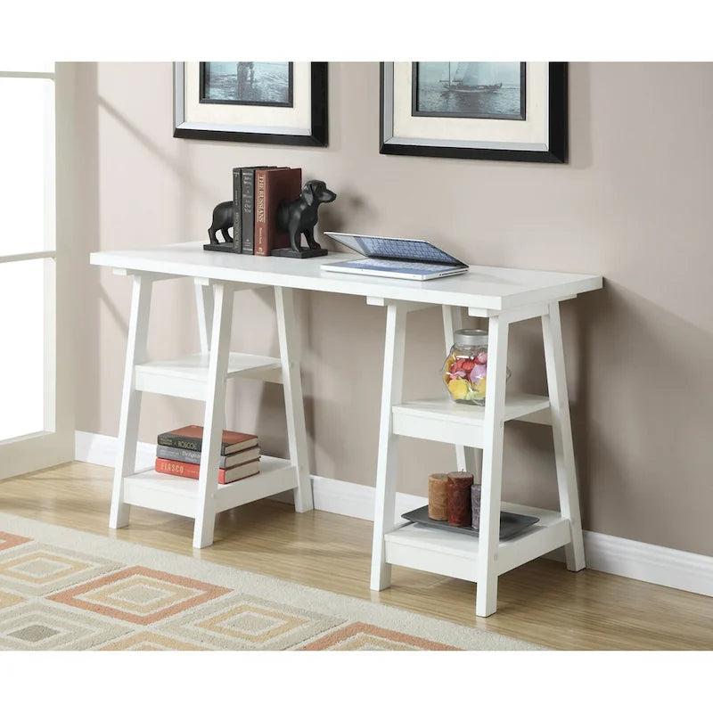 Convenience Concepts Designs2Go Double Trestle Desk with Shelves