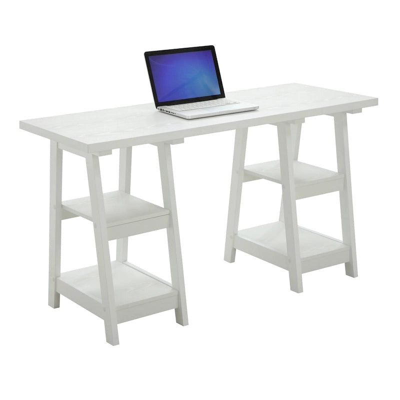 Convenience Concepts Designs2Go Double Trestle Desk with Shelves