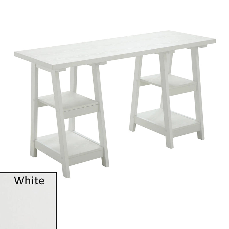Convenience Concepts Designs2Go Double Trestle Desk with Shelves