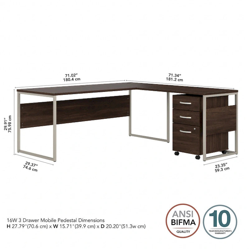 Hybrid 72W L Shaped Table Desk with Drawers by Bush Business Furniture