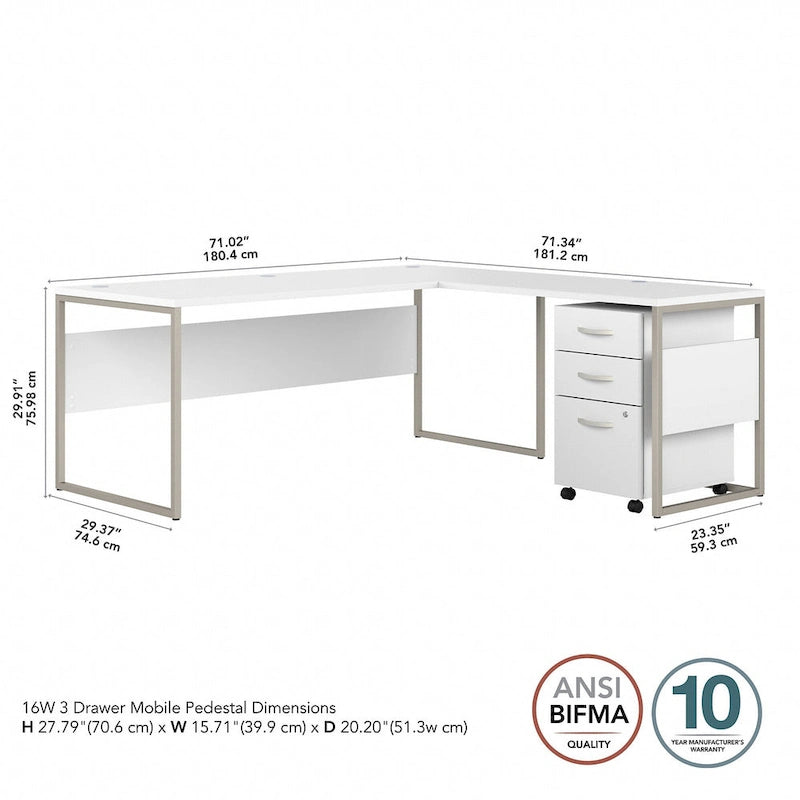 Hybrid 72W L Shaped Table Desk with Drawers by Bush Business Furniture