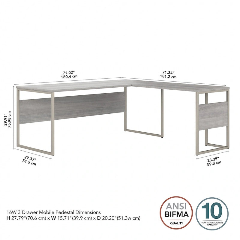 Hybrid 72W L Shaped Table Desk with Drawers by Bush Business Furniture