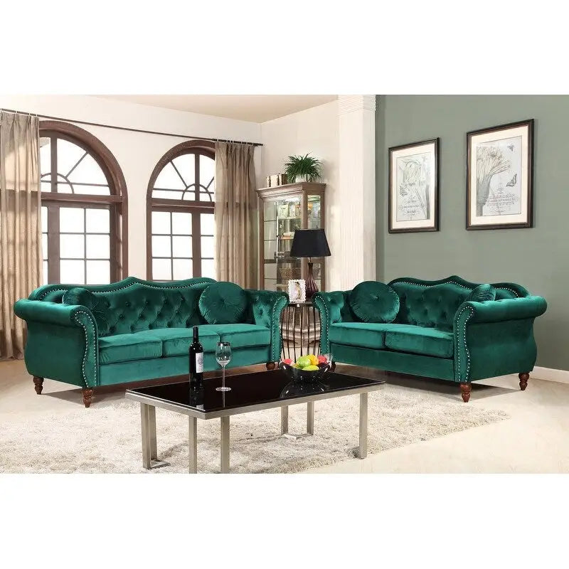 Carbon Classic Nailhead Chesterfield 2 Piece Living Room Set