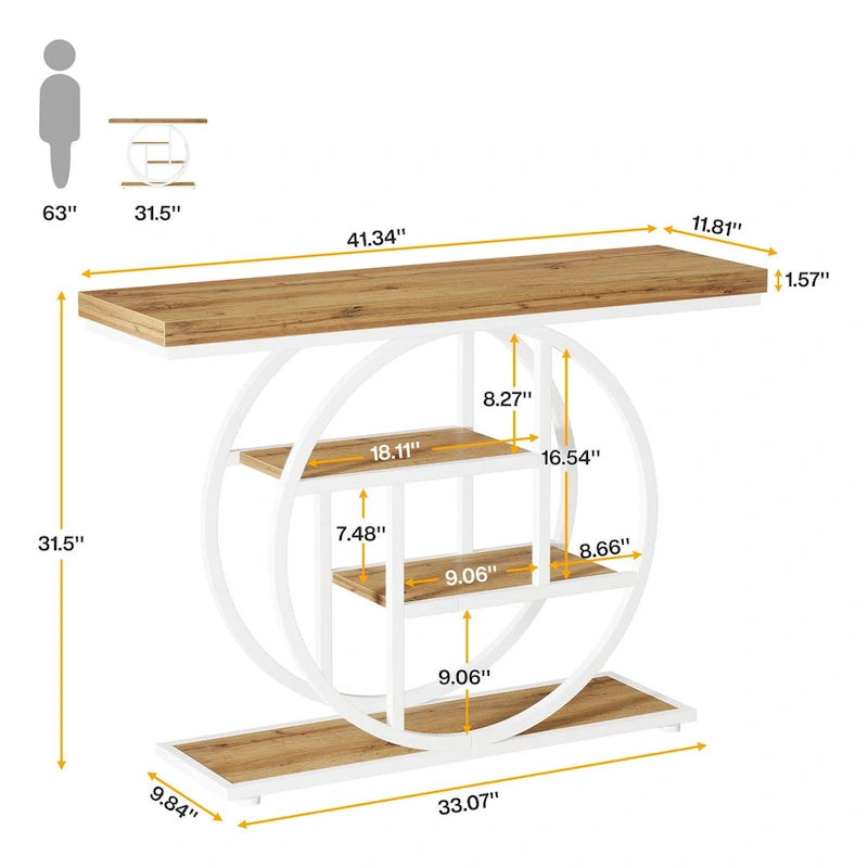 Industrial 4-Tier Sofa Table Entryway Table with Circle Base