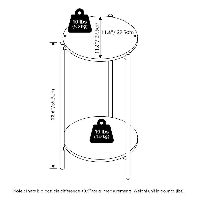 Furinno Besi 2-Tier Modern Tall Round Side End Table with Sturdy Metal Legs, Americano