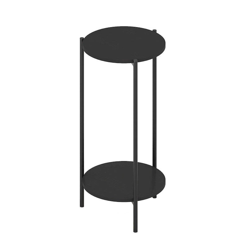 Furinno Besi 2-Tier Modern Tall Round Side End Table with Sturdy Metal Legs, Americano
