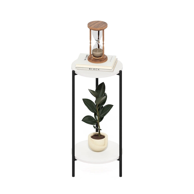 Furinno Besi 2-Tier Modern Tall Round Side End Table with Sturdy Metal Legs, Americano