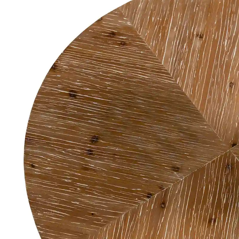 31.29Modern Retro Splicing Round Coffee Table , Fir Wood Table Top with Cross Legs Metal Base