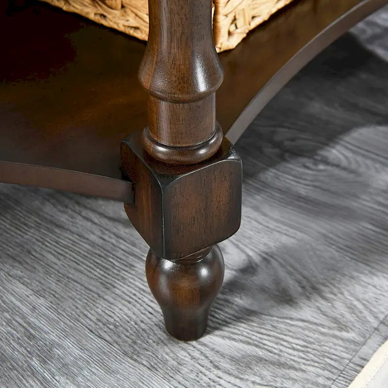 Solid Wood Oval End Table Sofa Table with Drawer and Storage Shelf