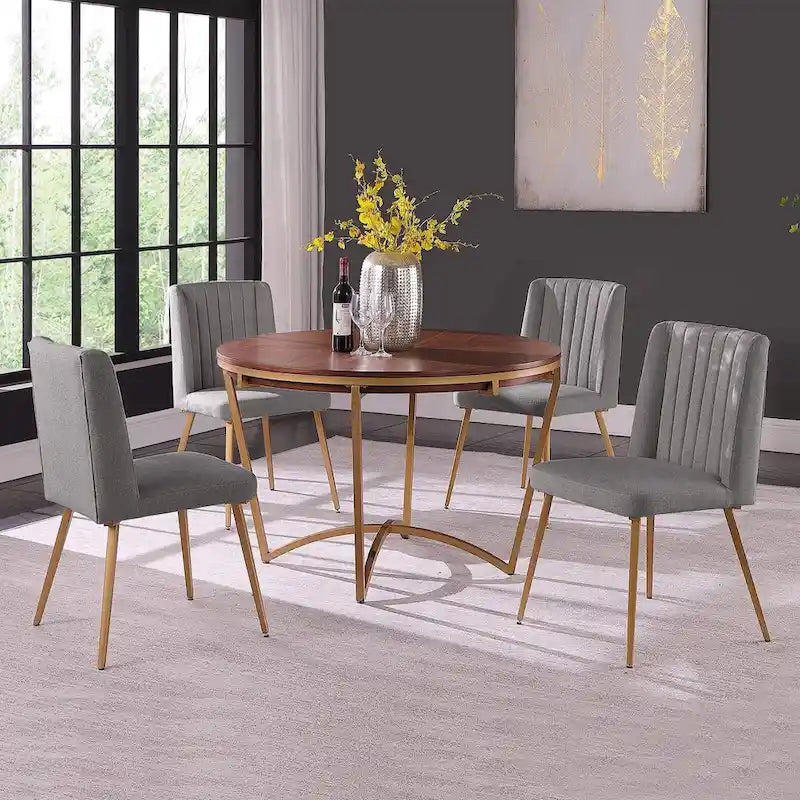 Morden Fort Modern 5-piece Dining Table Set with Classic Round Dining Table Velvet Dining Chair