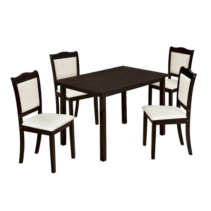 5-Piece Wood Dining Table Set Simple Style Kitchen Dining Set Rectangular Table with Upholstered Chairs for Limited Space