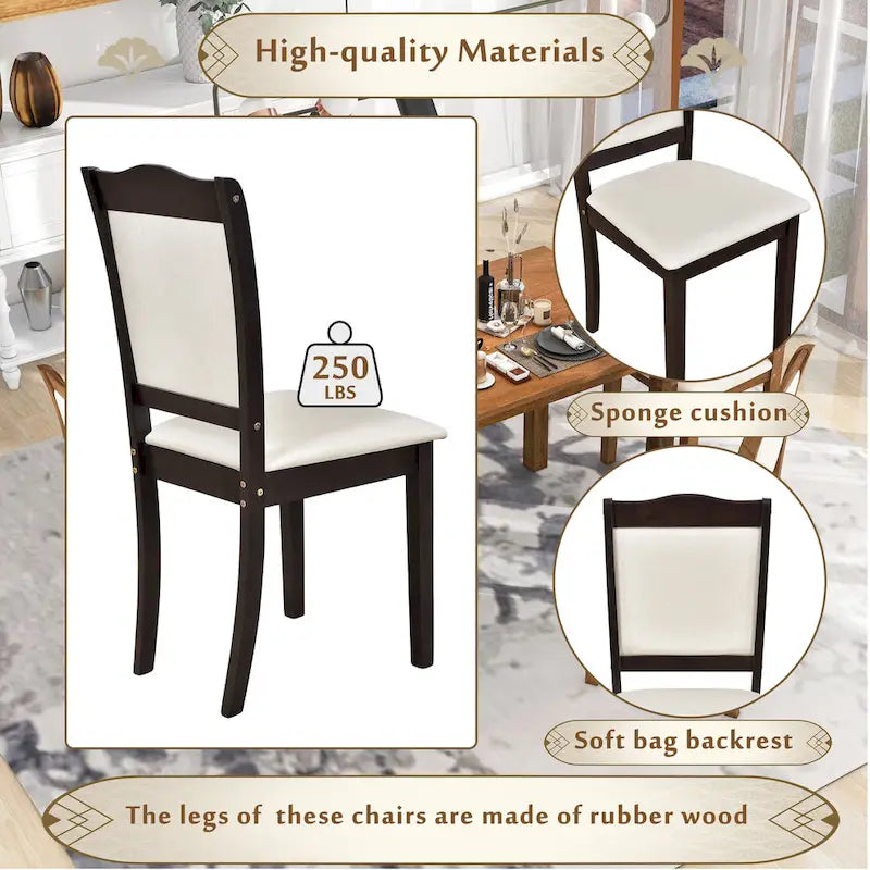 5-Piece Wood Dining Table Set Simple Style Kitchen Dining Set Rectangular Table with Upholstered Chairs for Limited Space