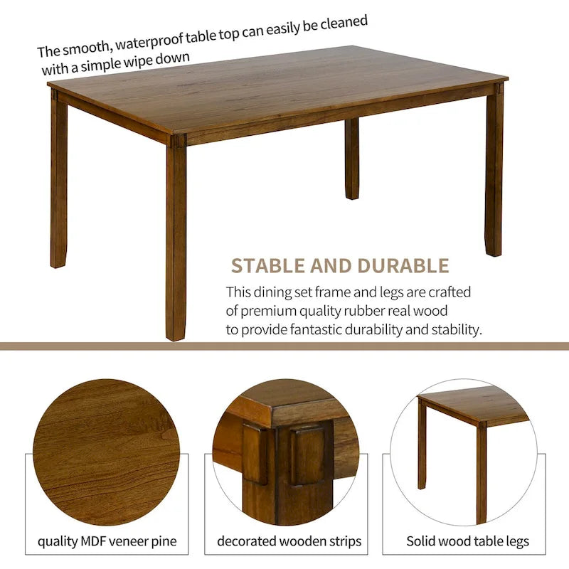 6-Piece Wooden Kitchen Dining Table Set with 4 Chairs and Bench