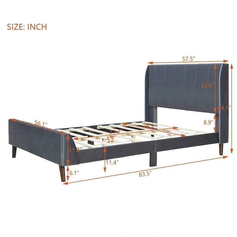 Full Size Upholstered Platform Bed, Velvet