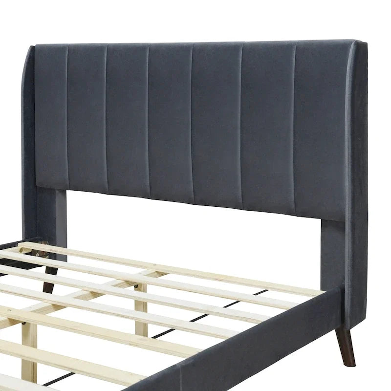 Full Size Upholstered Platform Bed, Velvet