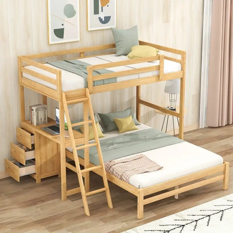 Twin over Full Bunk Bed with Built-in Desk,3 Drawers