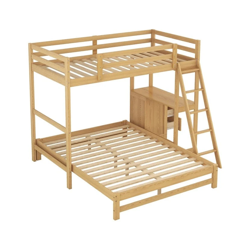 Twin over Full Bunk Bed with Built-in Desk,3 Drawers