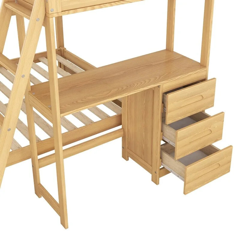 Twin over Full Bunk Bed with Built-in Desk,3 Drawers