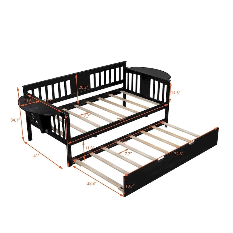 Twin Wooden Daybed with Trundle Bed , Sofa Bed for Bedroom Living Room