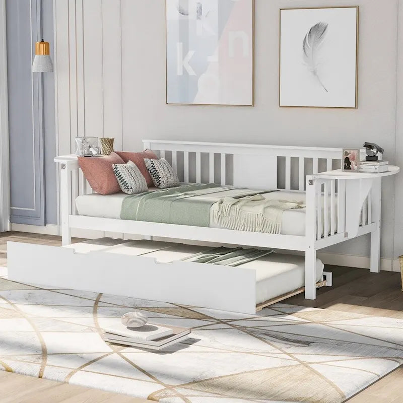 Twin Wooden Daybed with Trundle Bed , Sofa Bed for Bedroom Living Room