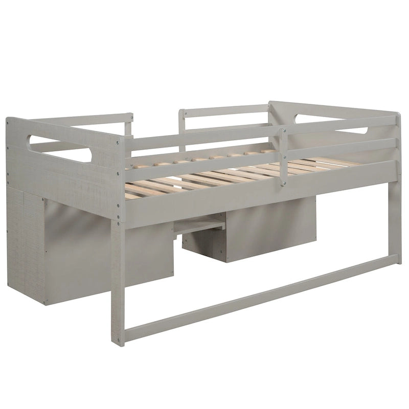 Nestfair Twin Size Loft Bed with Two Shelves and Two drawers