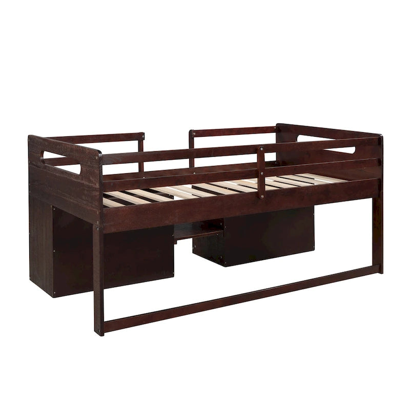 Nestfair Twin Size Loft Bed with Two Shelves and Two drawers